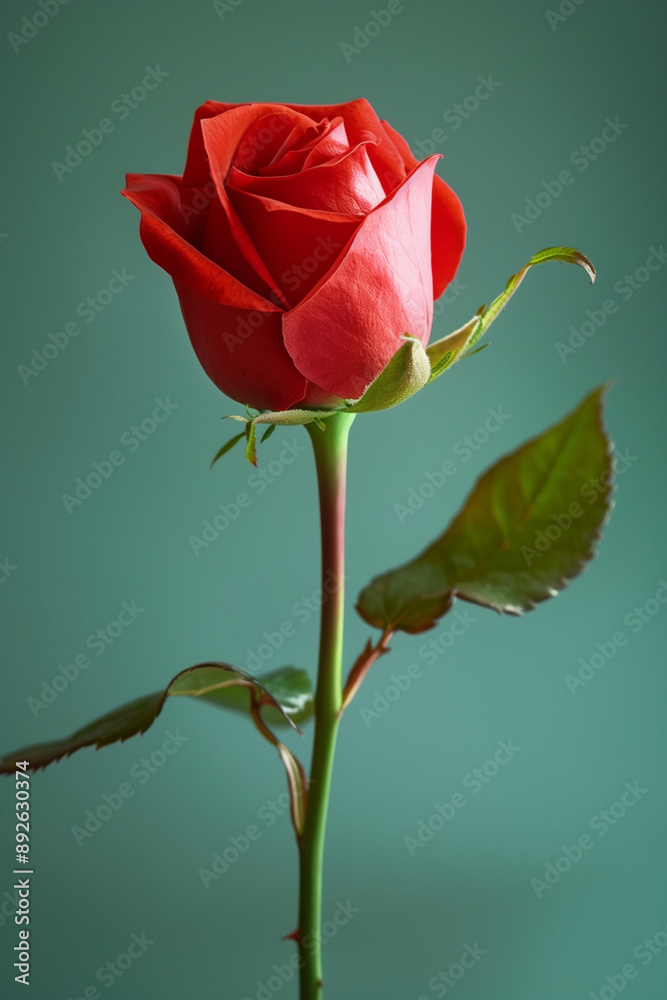Obraz premium red rose on a green background