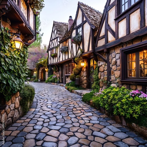 Enchanted Fantasy Village Quaint Cottages and Cobblestone Streets in a Magical Landscape