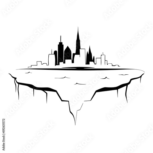 black line drawing of city on the brink - unstable, edge, danger, risk