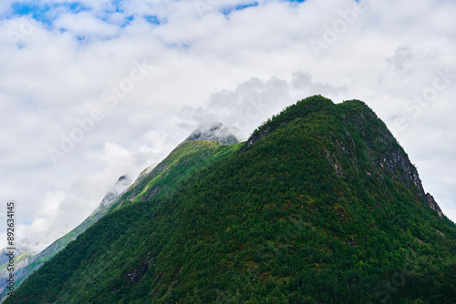 A mountain of the Fjaerlandsfjorden Fjord, Sogn og fjordane, Vestland, Norway. photo