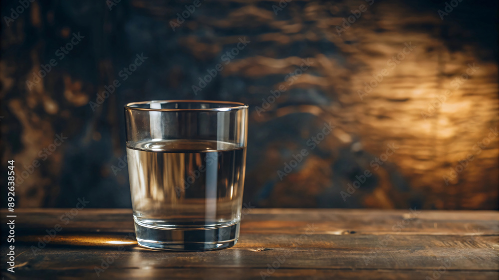A glass of water on a wooden table A glass of water on a wooden table
