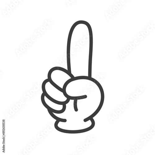 指で数字の1を表すハンドサインのベクターイラスト。ベクターデータは輪郭線の線幅を変更できます。