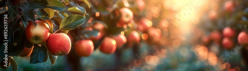 Rows of apple trees in a large orchard