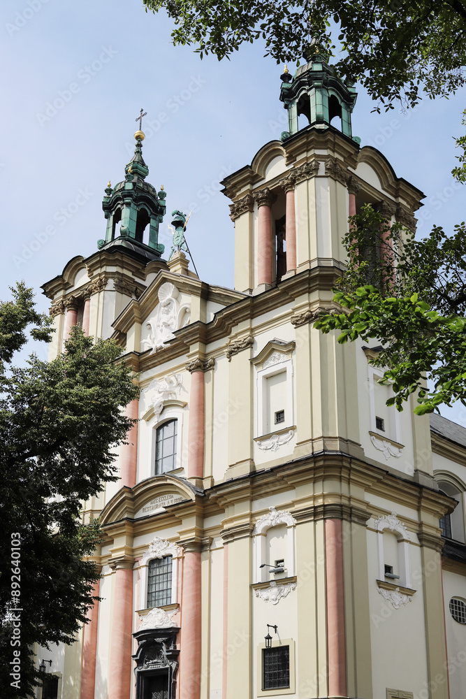 Fototapeta premium KRAKOW, POLAND - JULY 20, 2024: Church of St Michael the Archangel and St Stanislaus Bishop and Martyr and Pauline Fathers Monastery, Krakow, Poland. It is one of the most famous Polish sanctuaries.