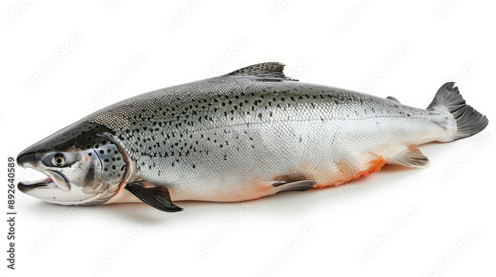 Isolated raw salmon falling with a clean white backdrop, emphasizing its natural color and freshness Isolated raw salmon falling with a clean white backdrop, emphasizing its natural color and freshness