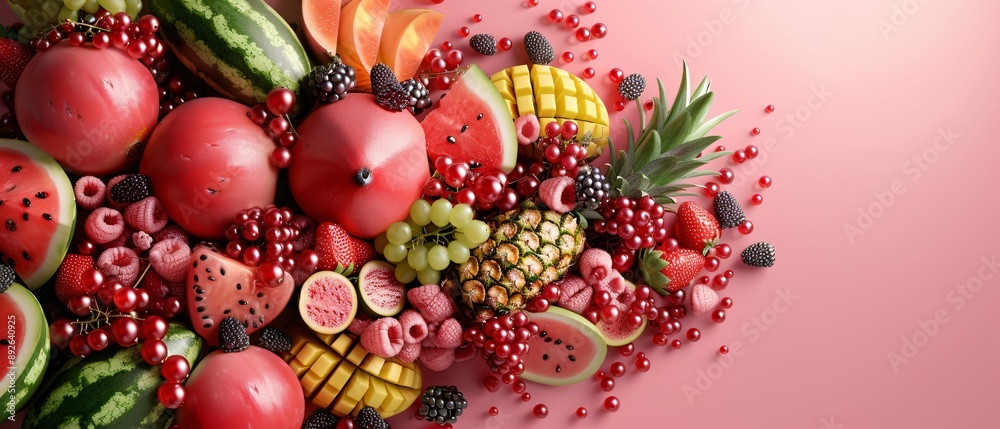 Vibrant Summer Fresh Fruit Wallpaper with Watermelon, Pineapple, and Berries for Refreshing Decor Vibrant Summer Fresh Fruit Wallpaper with Watermelon, Pineapple, and Berries for Refreshing Decor