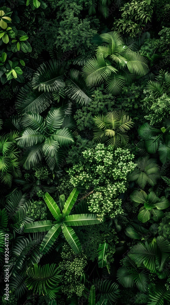 Fototapeta premium Lush Rainforest Canopy Teeming with Biodiversity and Greenery from Above.