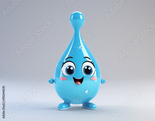 Cute cartoon water drop mascot character 3D on blue creature from transparent blue drops light background