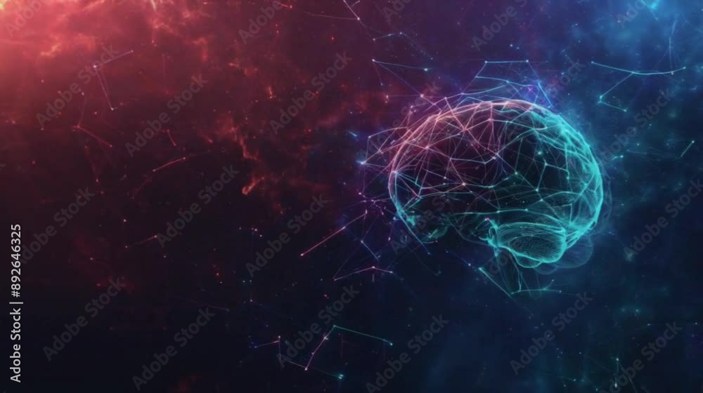 Abstract Brain in a Cosmic Landscape. A digital illustration of a brain rendered as a constellation of interconnected dots, set against a backdrop of glowing nebulae. Seamless video animation Ai Abstract Brain in a Cosmic Landscape. A digital illustration of a brain rendered as a constellation of interconnected dots, set against a backdrop of glowing nebulae. Seamless video animation Ai