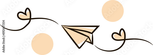 hand-drawn outline illustration of a paper airplane in flight
