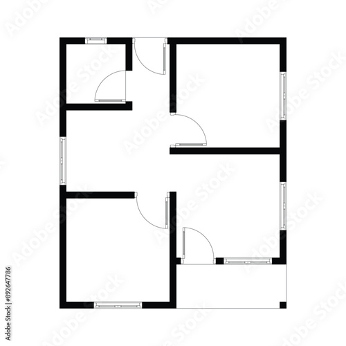 Black and White floor plan of a modern unfurnished house for your design. Suburban house vector blueprint. Architectural background