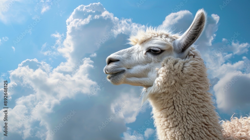 Obraz premium alpaca goat head with clouds background