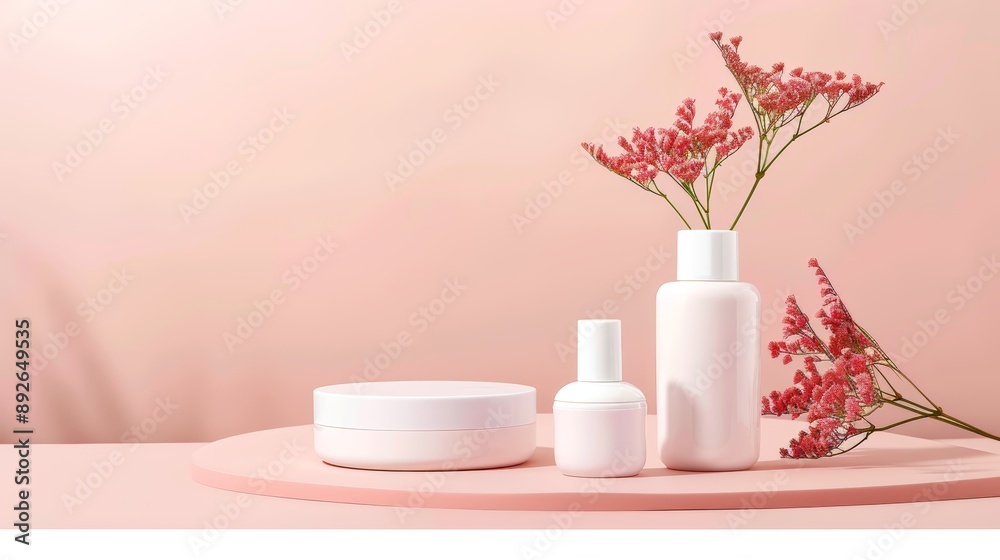 Elegant Pink Skincare Product Display Elegant Pink Skincare Product Display