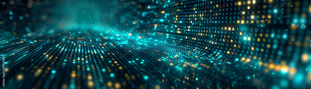 Binary data stream in a digital environment. Symbolizes technology, information flow, and cyberspace. Perfect for tech visuals, data analysis, and digital themes Binary data stream in a digital environment. Symbolizes technology, information flow, and cyberspace. Perfect for tech visuals, data analysis, and digital themes