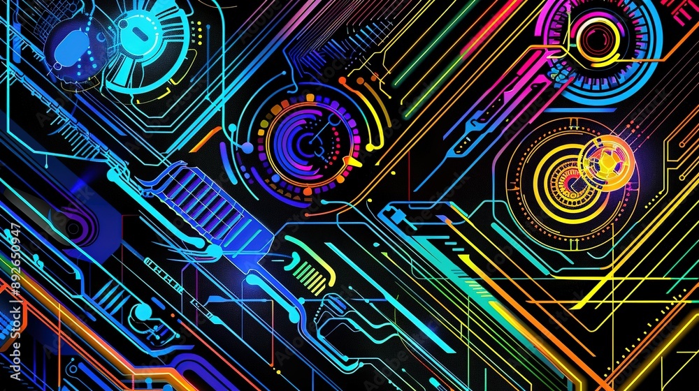 Abstract Neon Circuitry Pattern With Vibrant Colors Abstract Neon Circuitry Pattern With Vibrant Colors