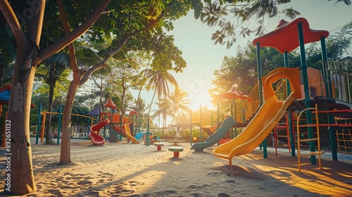 Wallpaper Mural Colorful Playground Structures at Sunset in a Tropical Park Torontodigital.ca