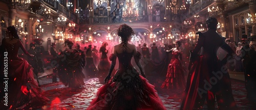 Elegance Sinister Vampire Masquerade Ball in Dark Fantasy Setting photo