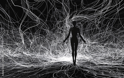Abstract Silhouettes with Geometric and Linear Patterns - Intricate Designs and Black-and-White Contrast photo