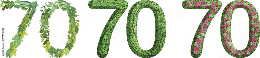 70, design made from green grass, leaves and flower, .suitable for birthday, anniversary and memorial day templates, go green concept
70, design made from green grass, leaves and flower, .suitable for birthday, anniversary and memorial day templates, go green concept