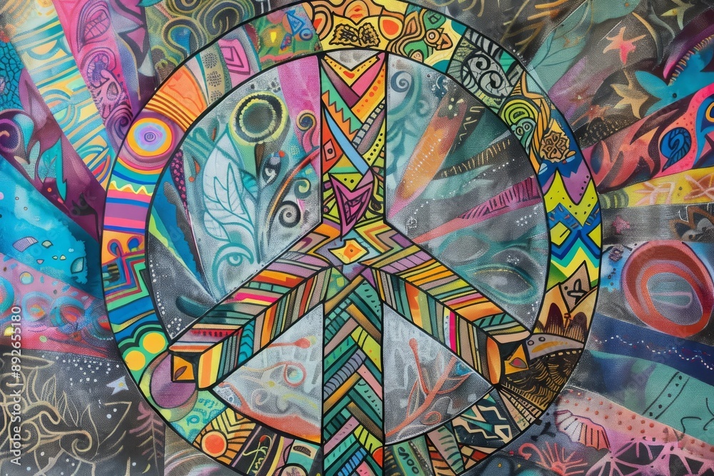 Fototapeta premium Colorful Peace Sign Graffiti Art on a Wall