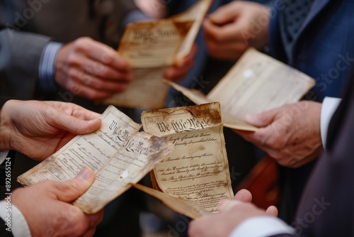 People Examining Historical Documents With We The People Text