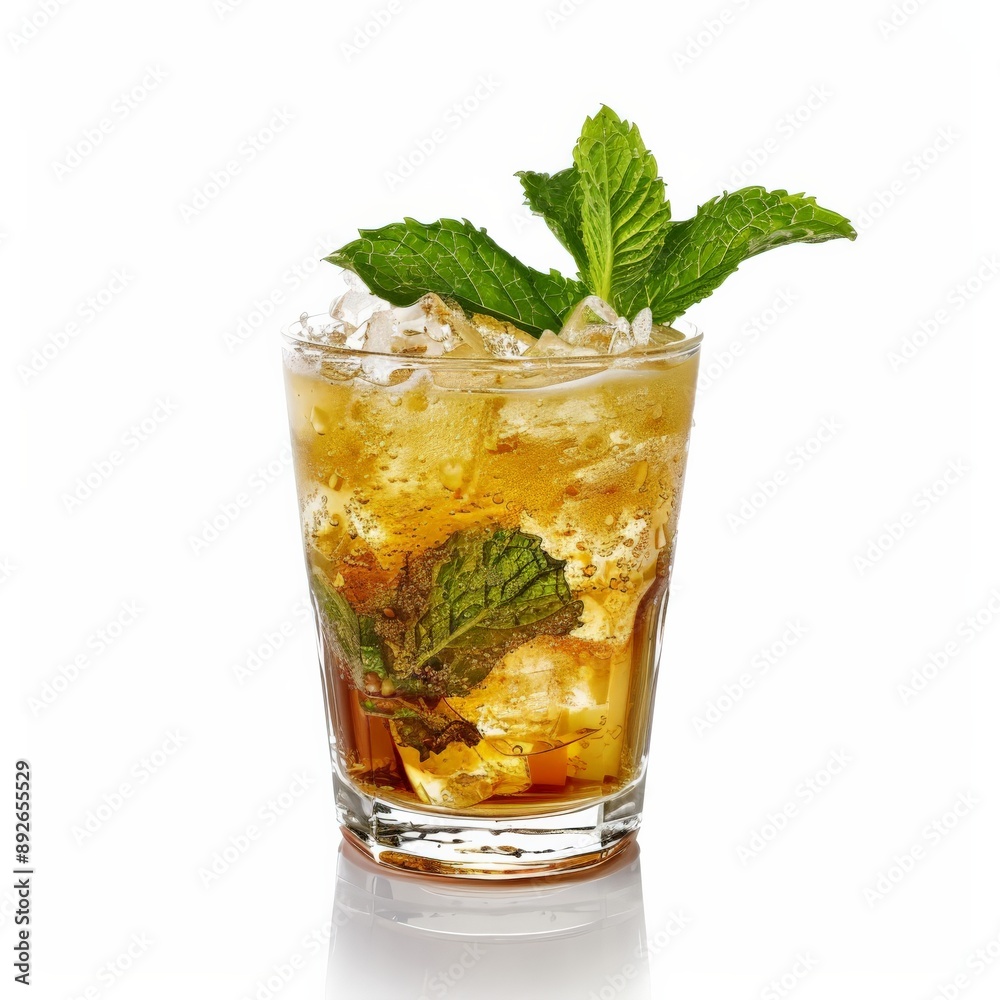 A refreshing Mint Julep cocktail garnished with mint leaves A refreshing Mint Julep cocktail garnished with mint leaves