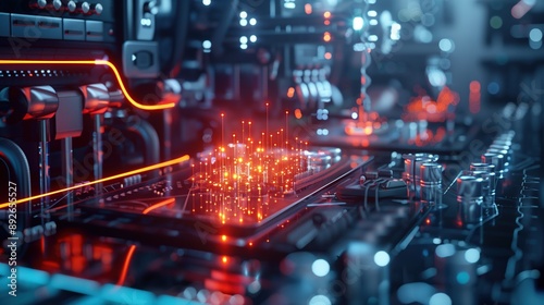 Futuristic quantum computer with glowing qubits in a high-tech laboratory, demonstrating quantum entanglement and superposition concept, advanced computing technology, cutting-edge scientific research