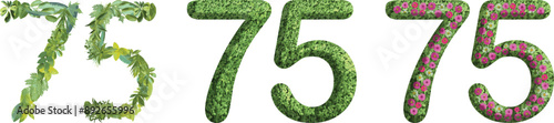 75, design made from green grass, leaves and flower, .suitable for birthday, anniversary and memorial day templates, go green concept	
