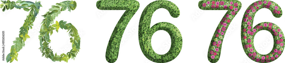 76, design made from green grass, leaves and flower, .suitable for birthday, anniversary and memorial day templates, go green concept
76, design made from green grass, leaves and flower, .suitable for birthday, anniversary and memorial day templates, go green concept