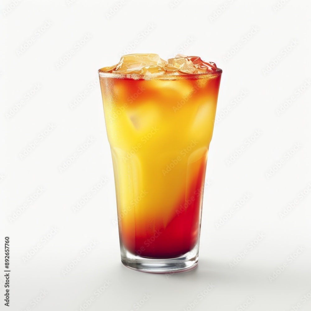 A tall glass of tequila sunrise cocktail with ice A tall glass of tequila sunrise cocktail with ice