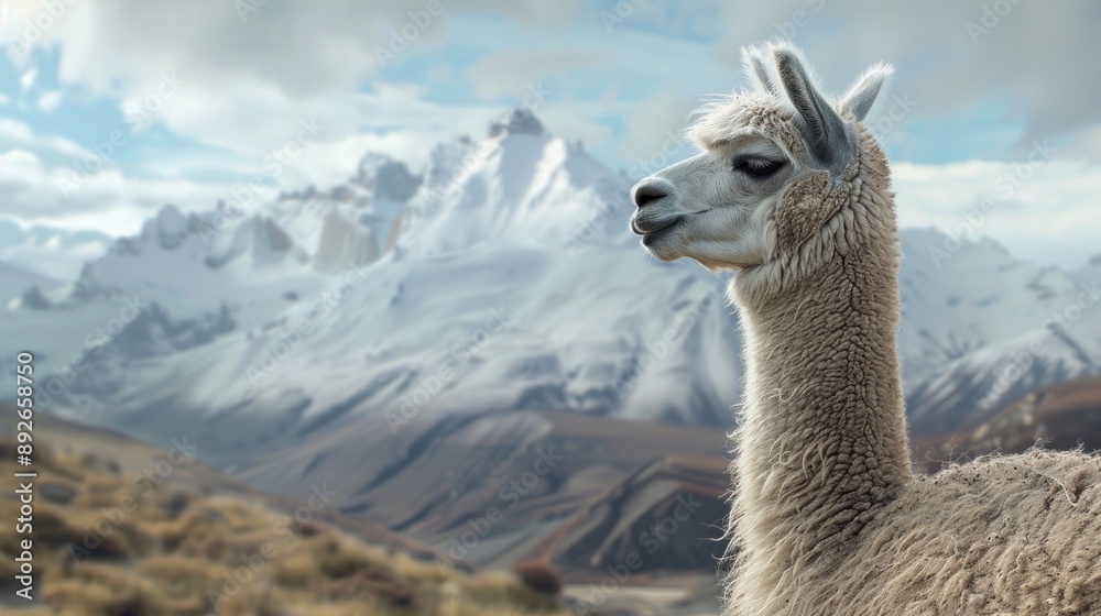 Obraz premium alpaca goat standing on a mountain rock