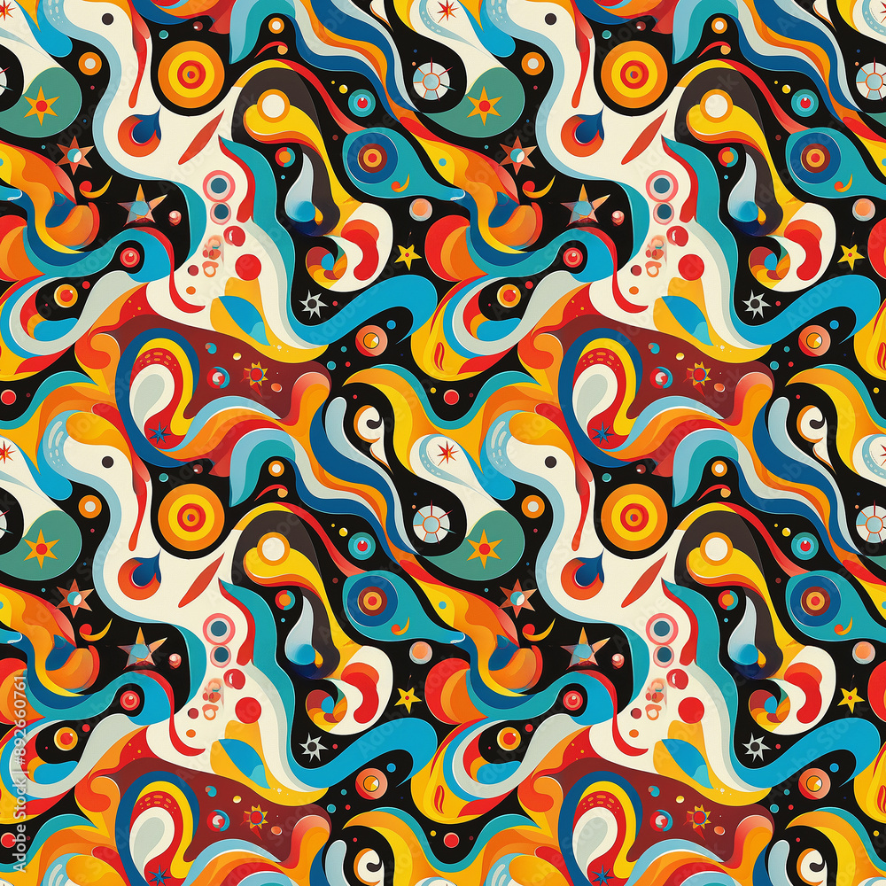 Abstract psychedelic swirls pattern in vibrant colors