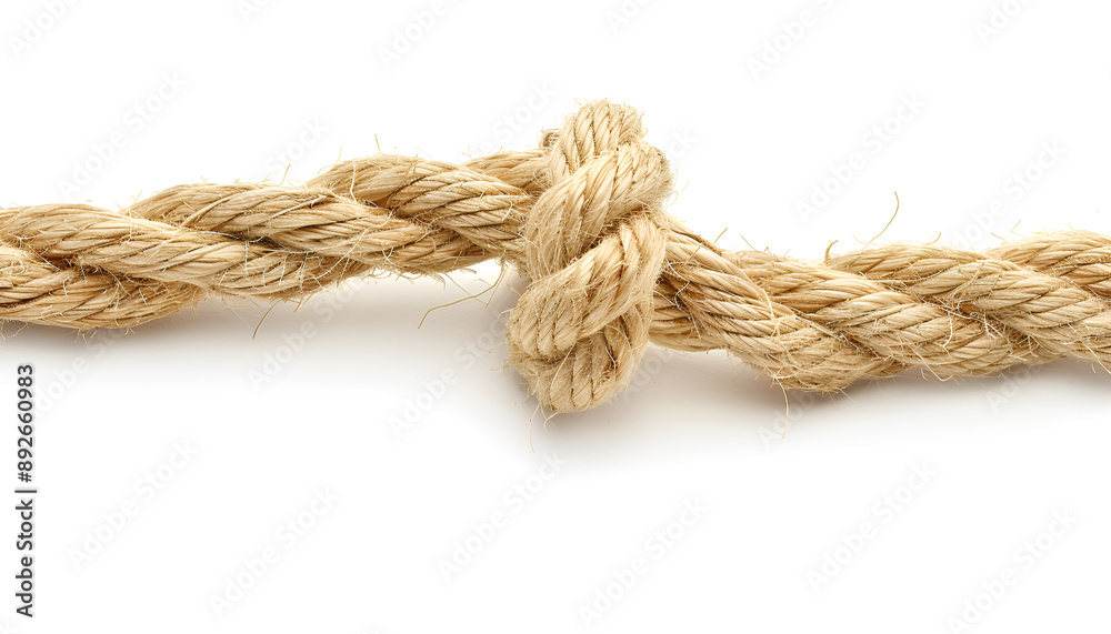 Fototapeta premium Cotton rope with knot on white background