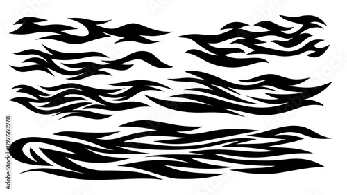 tribal fire symbol design. fire flame vector illustration. Flame decal. black fire flame tribal stickers. Tribal fire vinyl stickers for transportation. Burning element with curves for vehicles. 