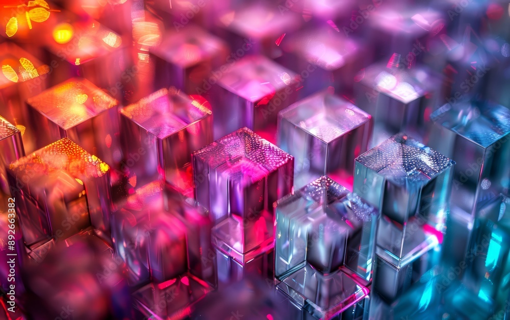 Abstract background of colorful glowing glass cubes. Abstract background of colorful glowing glass cubes.