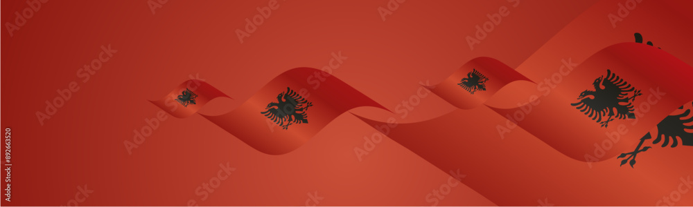 Obraz premium Albania National Day waving flags two fold blue landscape background.ai