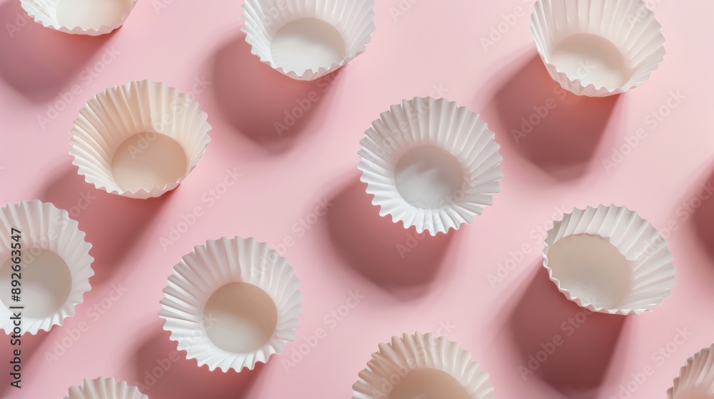 White Paper Cupcake Liners on a Pink Background White Paper Cupcake Liners on a Pink Background
