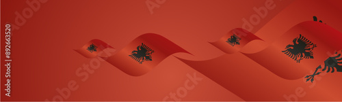 Albania National Day waving flags two fold blue landscape background.ai