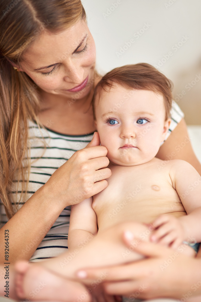 Support, baby and woman in home for love, care and wellness or growth and protection for kid. Development, safety and family or mom in living room with child or toddler, trust and together in morning Support, baby and woman in home for love, care and wellness or growth and protection for kid. Development, safety and family or mom in living room with child or toddler, trust and together in morning
