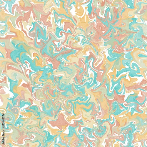 Seamless abstract pattern. Simple background with blue, orange, pink, white texture. Digital brush strokes background. Design for textile fabrics, wrapping paper, background, wallpaper, cover.