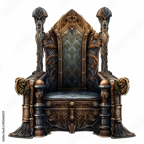 luxurious throne with golden elements on a white background photo