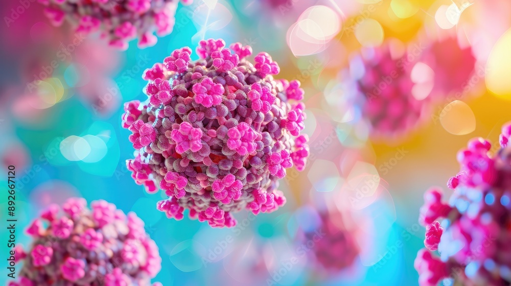 Fototapeta premium Illustration of HPV viruses, focusing on their role in cervical cancer and the importance of preventive measures