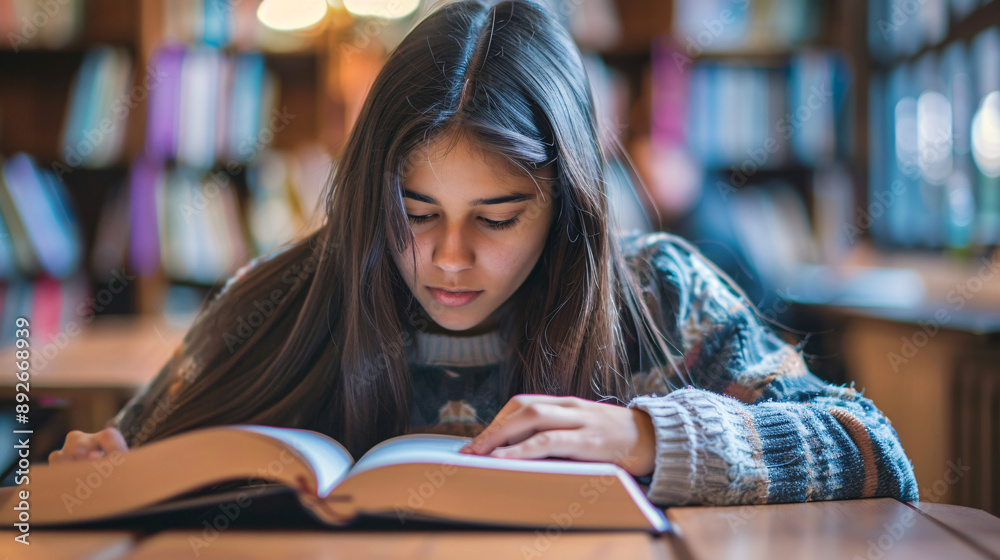 Student reading a textbook at a desk, focusing on their hands holding the book and their concentrated face Student reading a textbook at a desk, focusing on their hands holding the book and their concentrated face