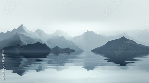 A mountain range is reflected in a body of water