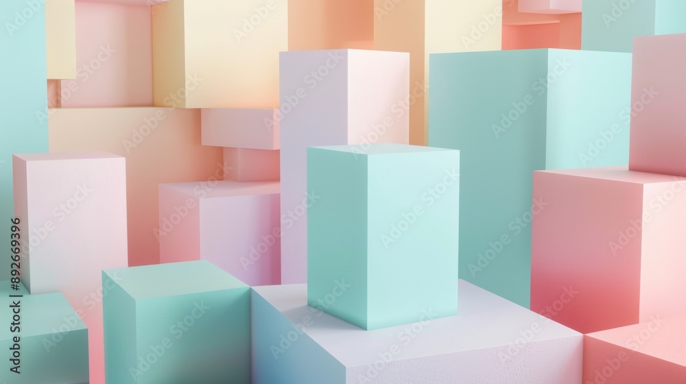 A colorful building made of blocks with a pink and green base A colorful building made of blocks with a pink and green base