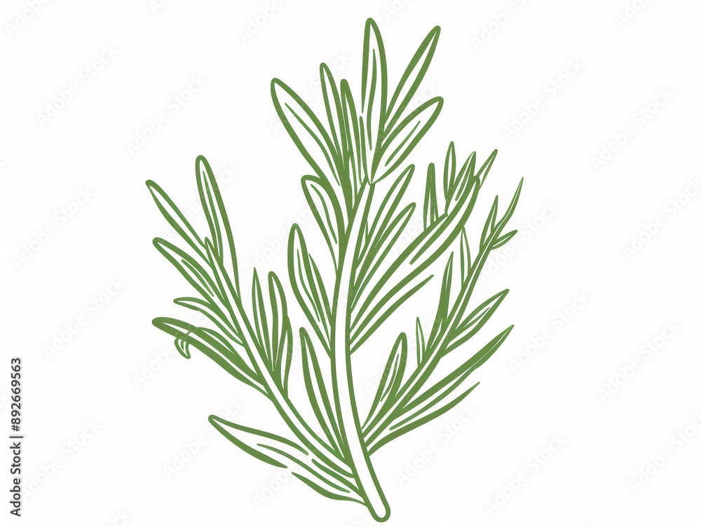 A simple illustration of a single rosemary in the center of the image is a symbol of art. Dynamic on a clean white background. A simple illustration of a single rosemary in the center of the image is a symbol of art. Dynamic on a clean white background.