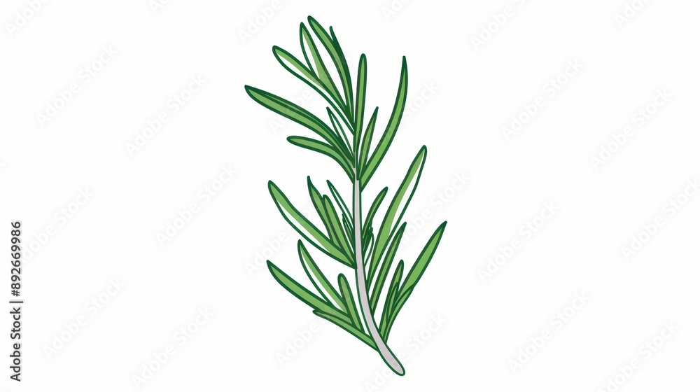 A simple illustration of a single rosemary in the center of the image is a symbol of art. Dynamic on a clean white background. A simple illustration of a single rosemary in the center of the image is a symbol of art. Dynamic on a clean white background.