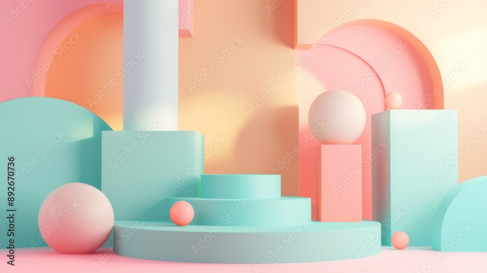 A colorful scene with a pink and green background and a blue A colorful scene with a pink and green background and a blue