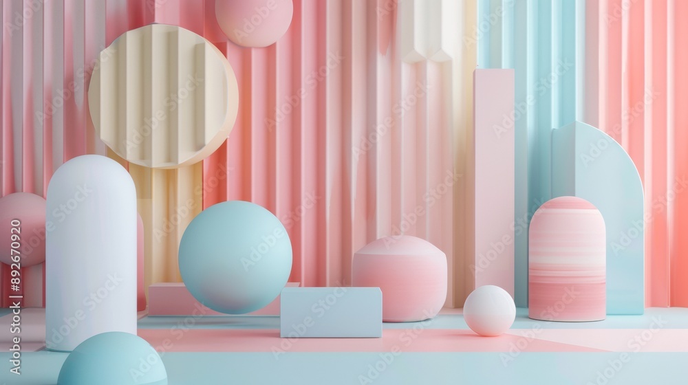 The image is a colorful and abstract scene with various shapes The image is a colorful and abstract scene with various shapes