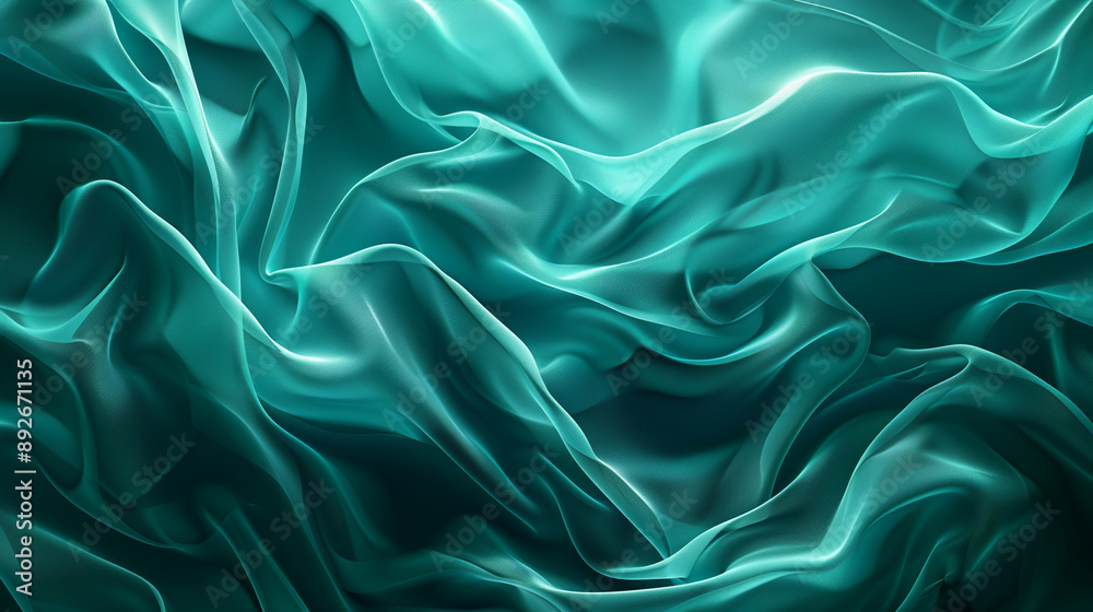Obraz premium Abstract Teal Flowing Fabric-Like Waves Background Texture